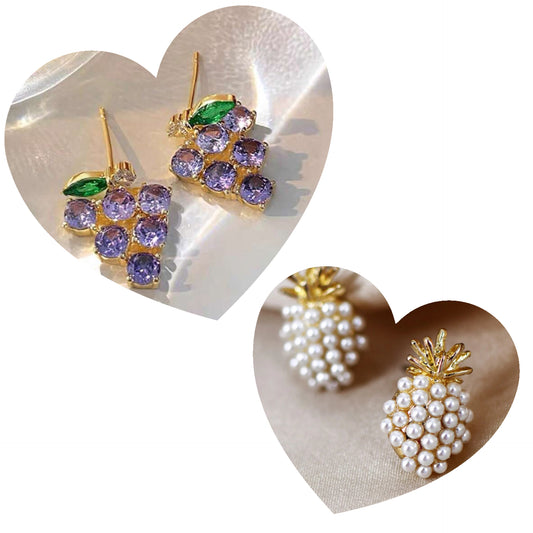 Grape & Pineapple Pearl Earrings Bundle