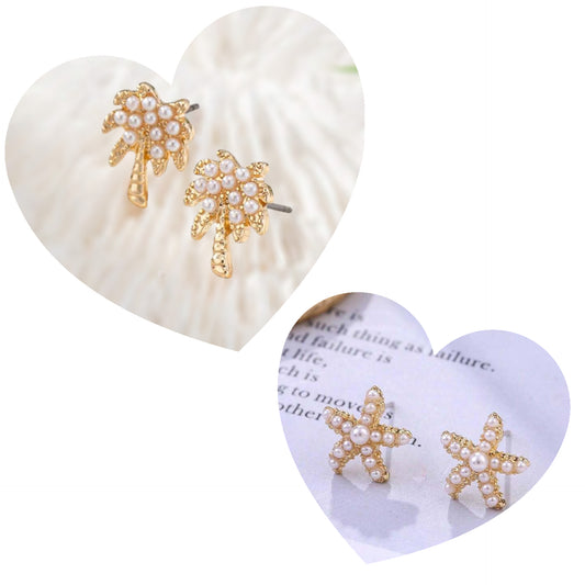 Palm Tree & Starfish Pearl Earrings Bundle