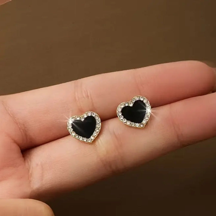 Black Zircon Heart Earrings
