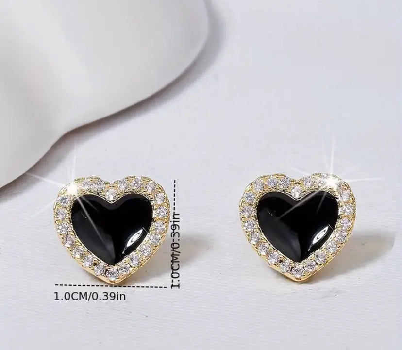Black Zircon Heart Earrings
