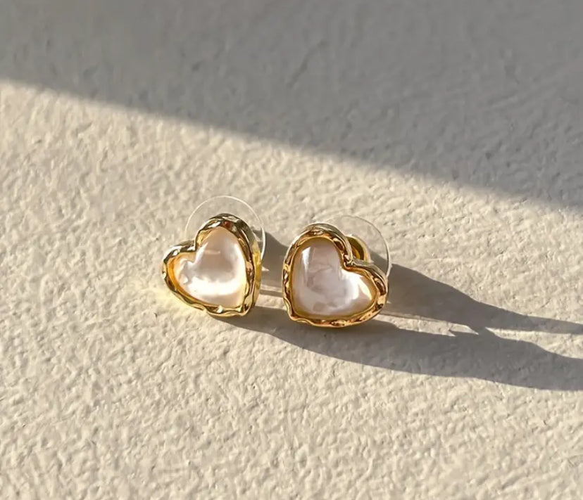 White Opalescent Heart Earrings