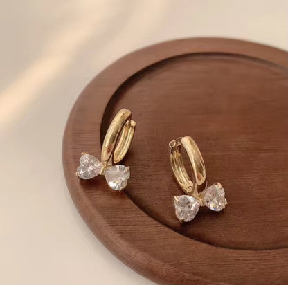 Gold Zircon Bow Hoop Earrings