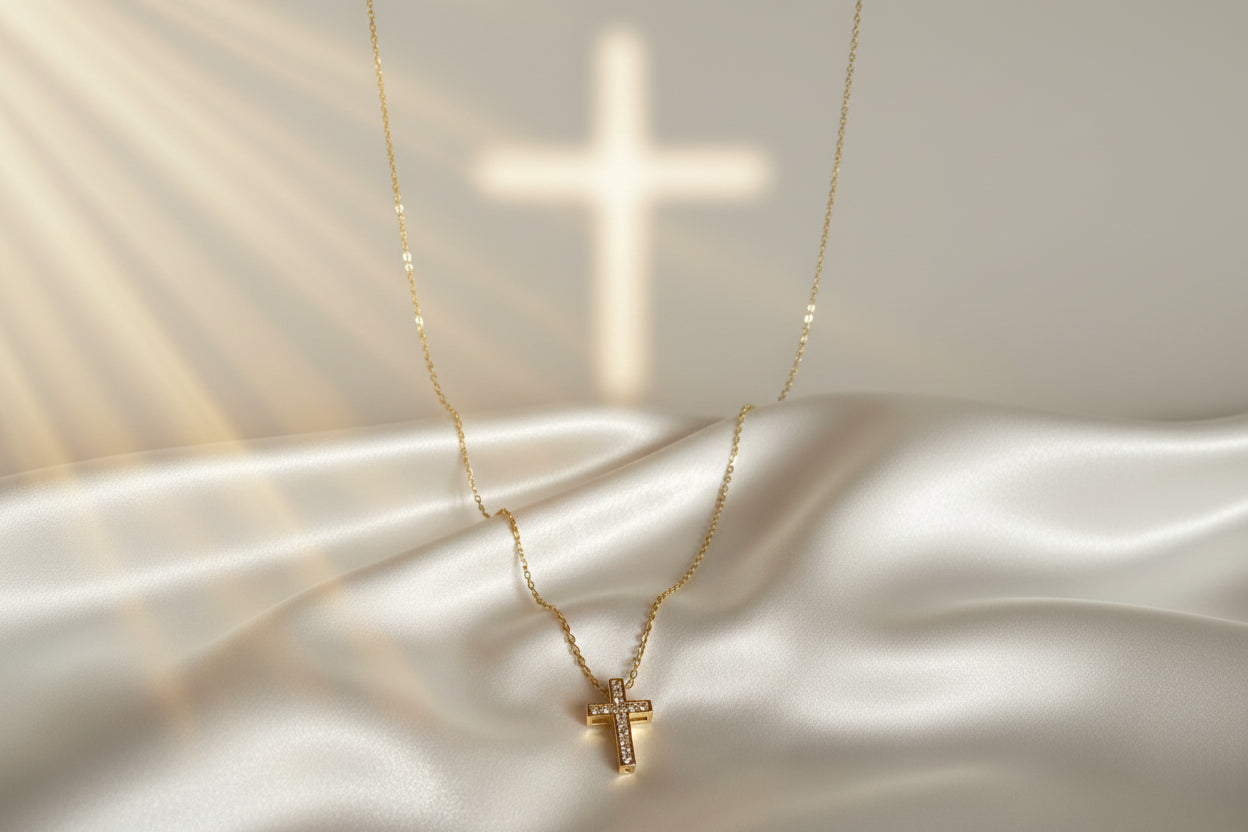 Gold Zirconia Mini Cross Necklace