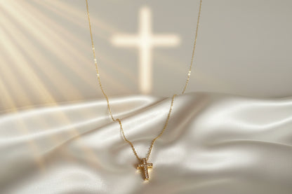 Gold Zirconia Mini Cross Necklace