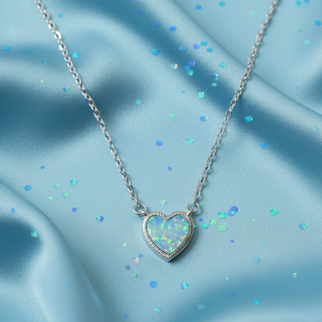 Iridescent Opal Heart Necklace