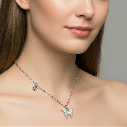 Silver Double Butterfly Necklace