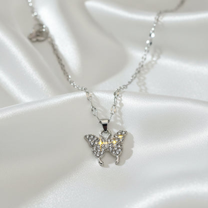 Silver Double Butterfly Necklace