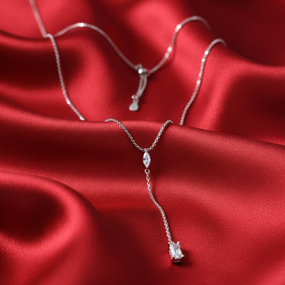 CZ Marquise Baguette Drop Necklace