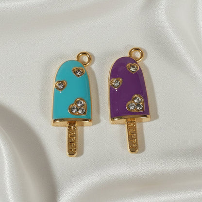 Blueberry Violet Popsicle Duo (Light Blue & Purple) charms, one blue and one purple, on a satin background.