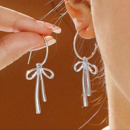 Silver Ribbon Dangle Earrings