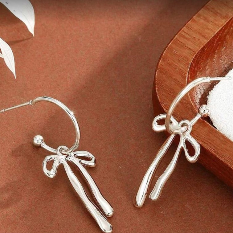 Silver Ribbon Dangle Earrings