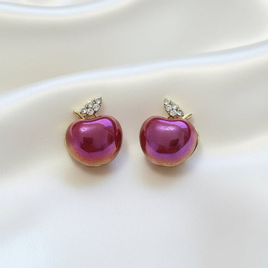Iridescent Red Apple Earrings