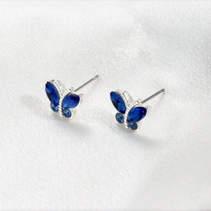 Midnight Blue Butterfly Stud Earrings on a white background
