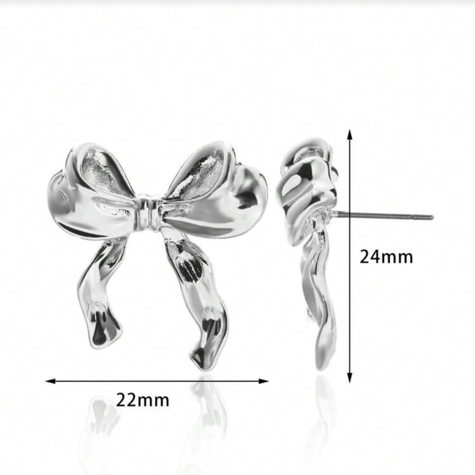 Silver Bow Ribbon Earrings dimensions