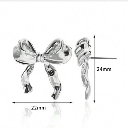 Silver Bow Ribbon Earrings dimensions