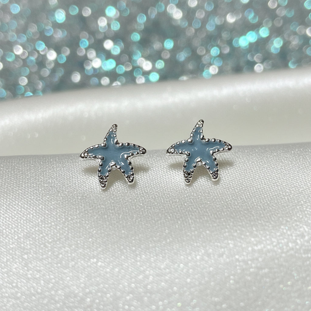 Mini Blue Starfish Earrings