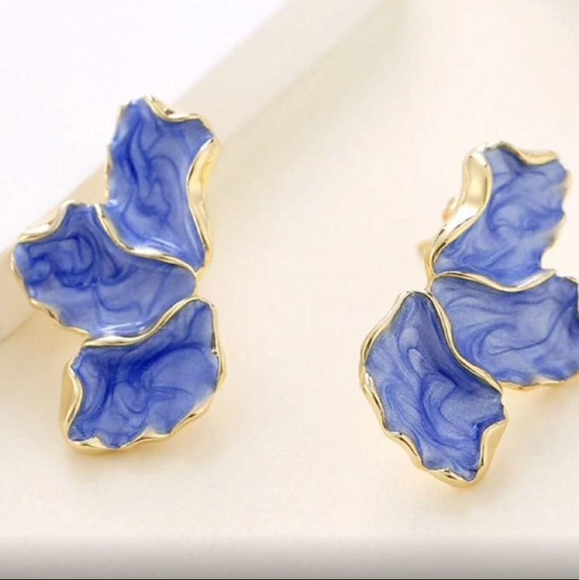 Blue Marble Petal Earrings on a light background