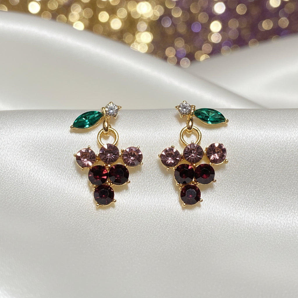 Purple Gemstone Grape Earrings