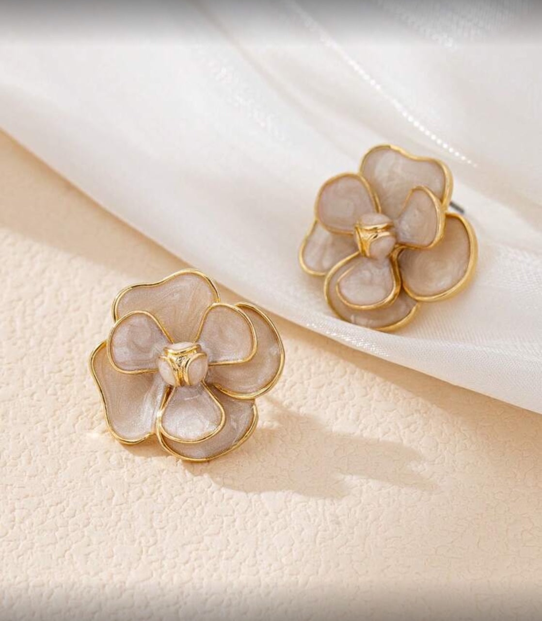 White Enamel Flower Earrings