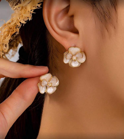 White Enamel Flower Earrings