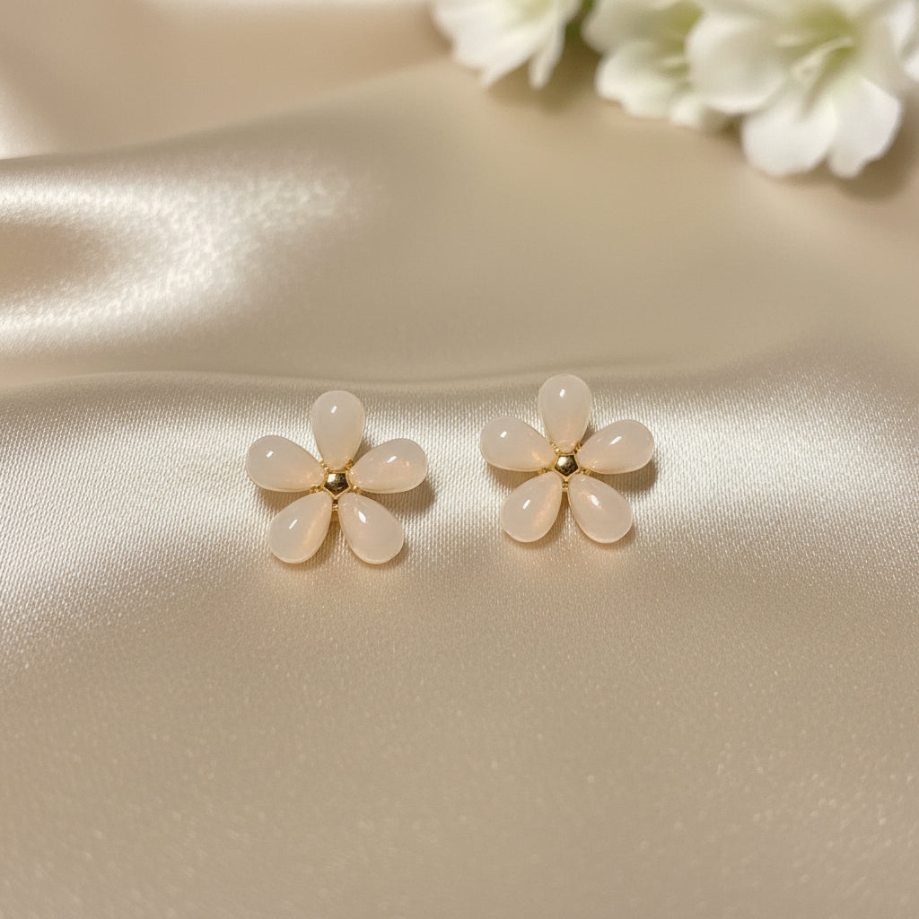 White Petal Flower Earrings