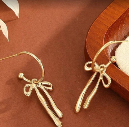 Gold Ribbon Dangle Earrings