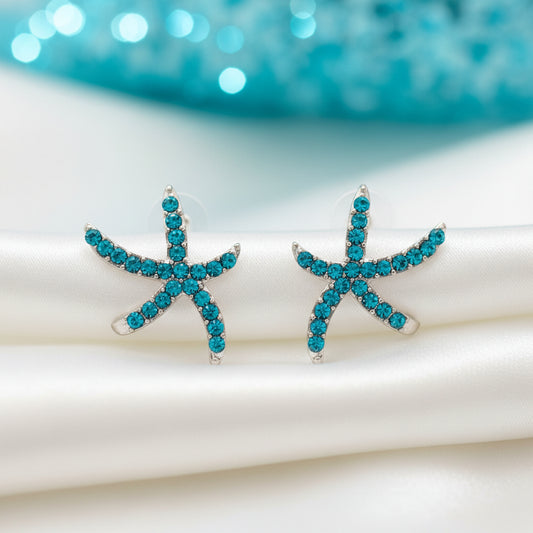 Turquoise Pavé Starfish Earrings on light background