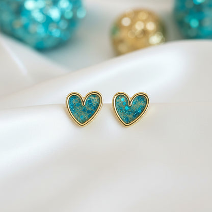 Turquoise Glitter Heart Earrings 