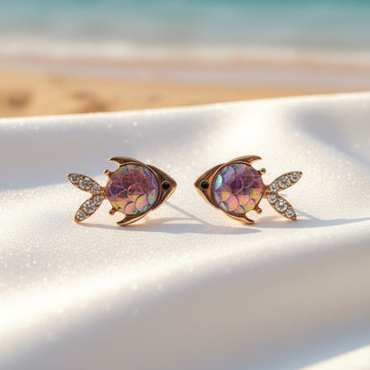 Gold Opalescent Fish Earrings