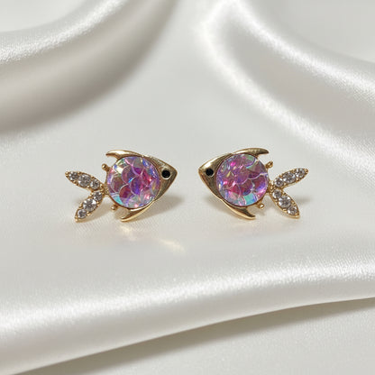Gold Opalescent Fish Earrings