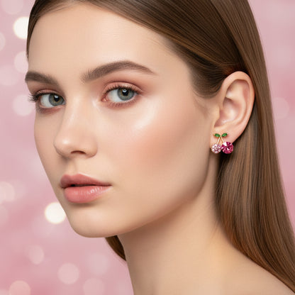 Pink Zircon Cherry Earrings