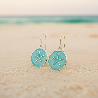 Seafoam Sand Dollar & Silver Seashell Earring Set