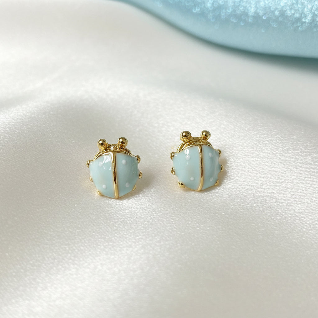 Mini Baby Blue Ladybug Earrings