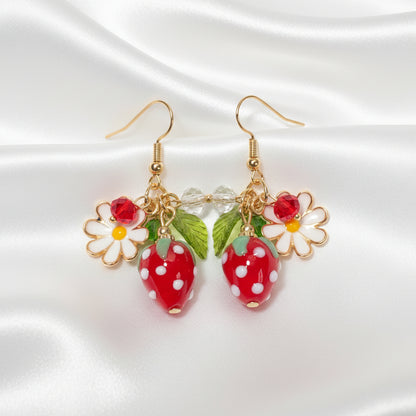 Strawberry Daisy Charm Earrings