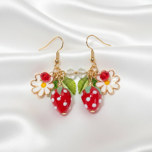 Strawberry Daisy Charm Earrings