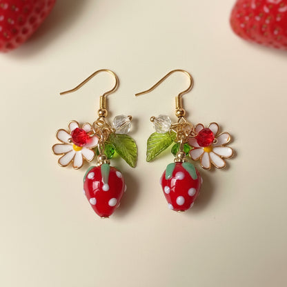 Strawberry Daisy Charm Earrings