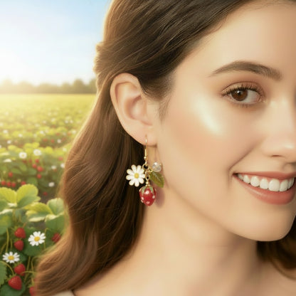 Strawberry Daisy Charm Earrings