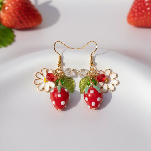 Strawberry Daisy Charm Earrings