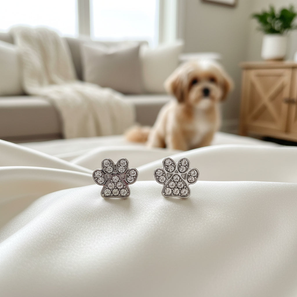 Pavé Paw Print Earrings