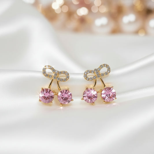 Pink Cherry Pavé Bow Earrings