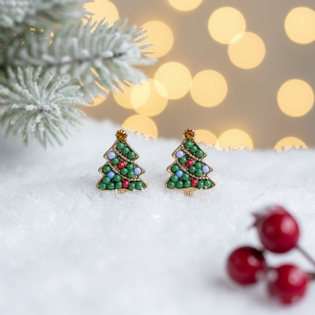 Beaded Christmas Tree Earrings