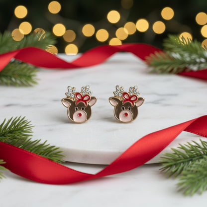 Crystal Reindeer Bow Earrings