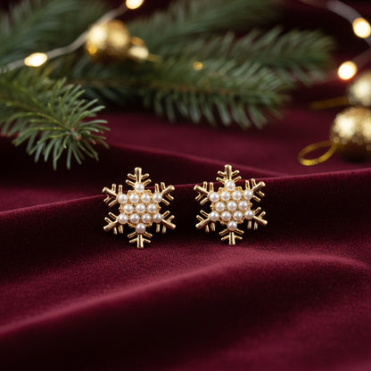 Pearl & Gold Snowflake Earrings