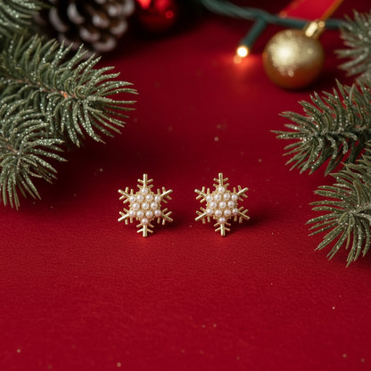 Pearl & Gold Snowflake Earrings