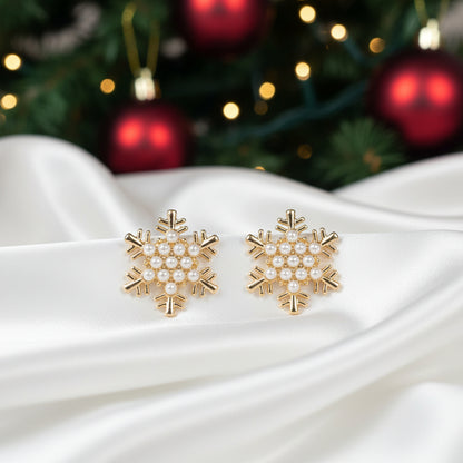 Pearl & Gold Snowflake Earrings