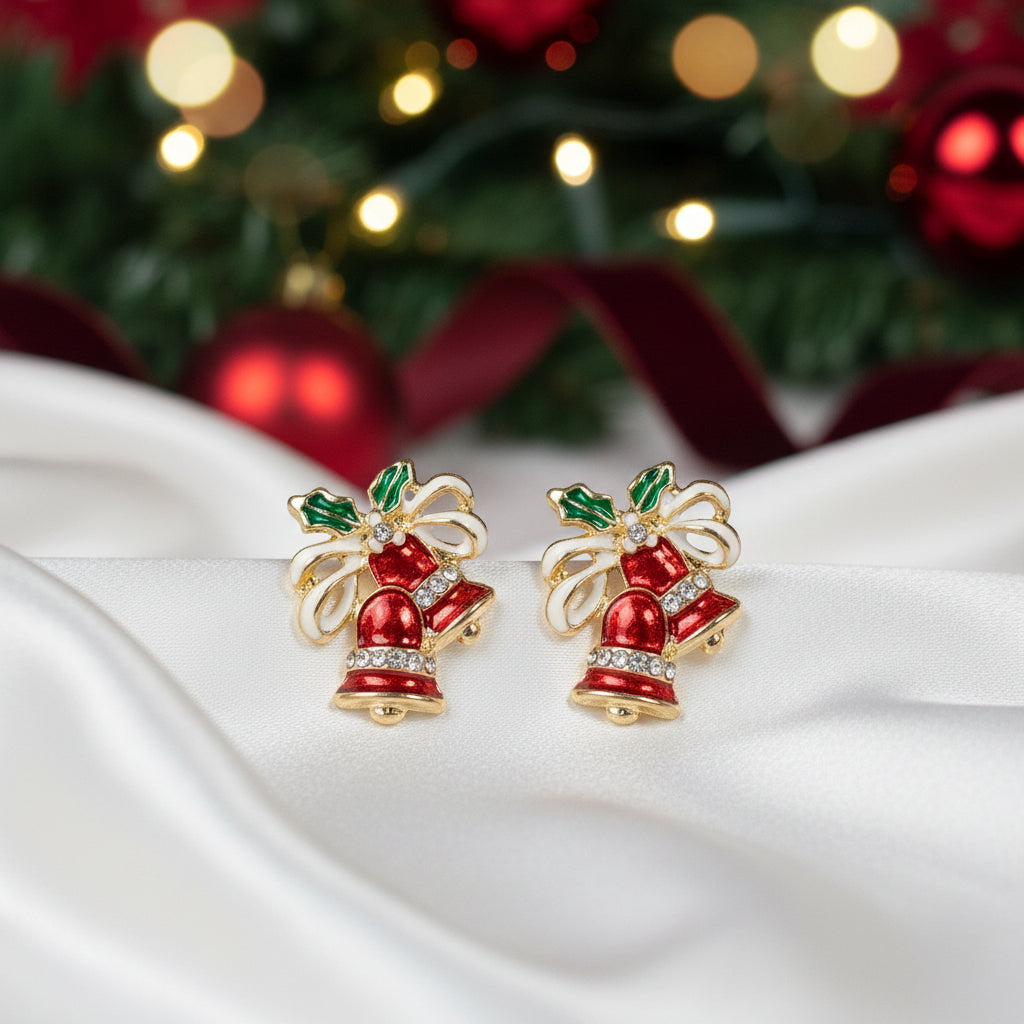 Red Christmas Bell & Bow Earrings