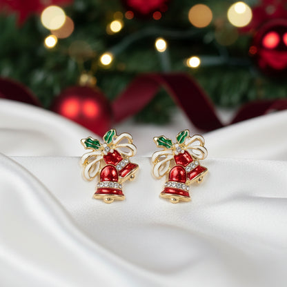 Red Christmas Bell & Bow Earrings