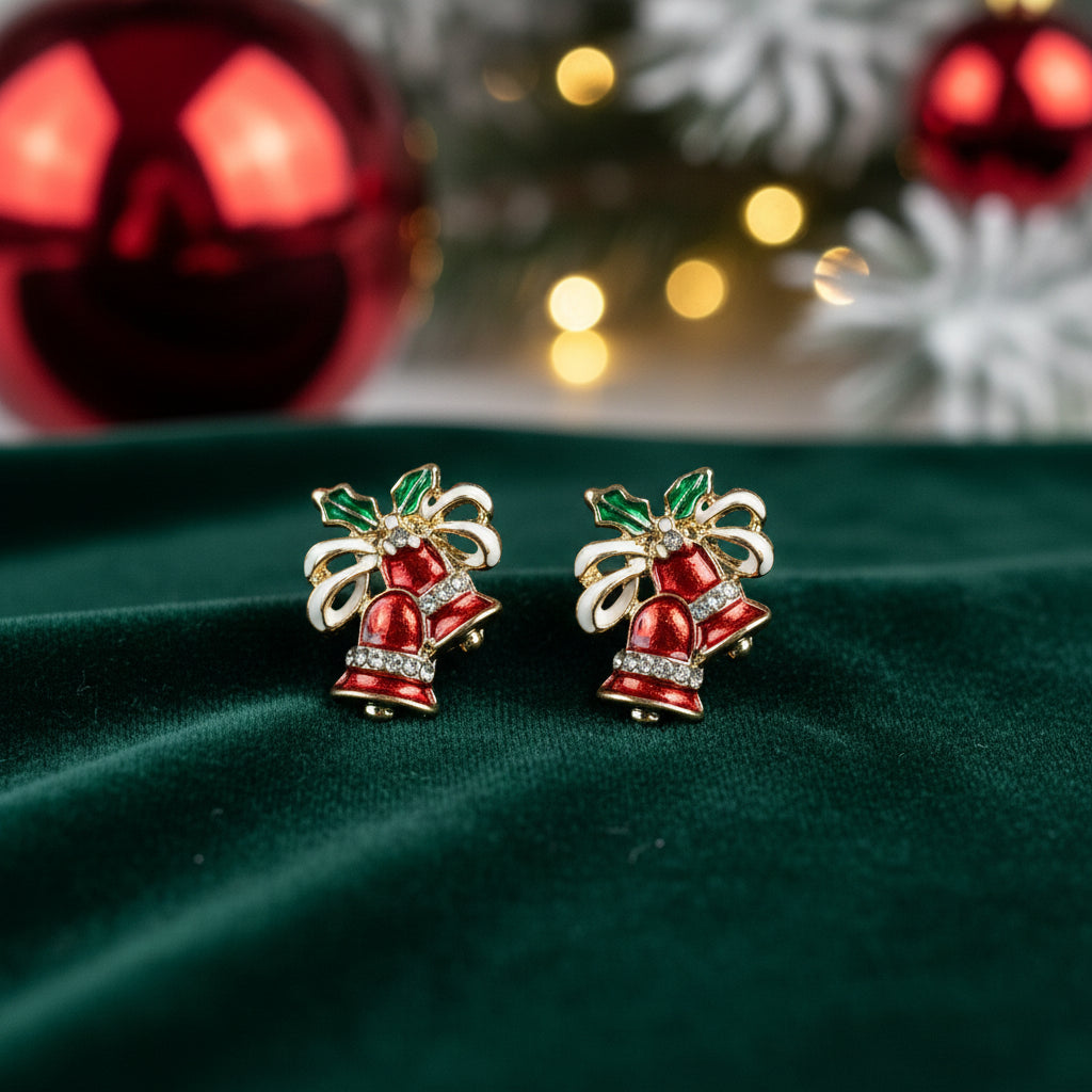 Red Christmas Bell & Bow Earrings