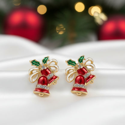 Red Christmas Bell & Bow Earrings