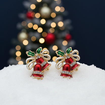 Red Christmas Bell & Bow Earrings
